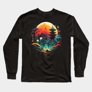 Japanese Temple Tokyo  Asian Inspired Retro Japan Long Sleeve T-Shirt